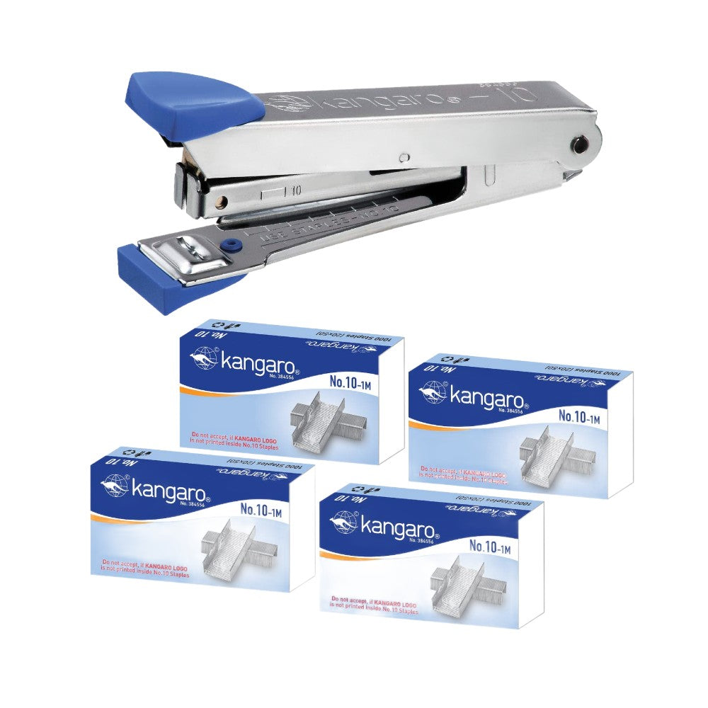 Kangaro No.10 Stapler with 4 Boxes No.10-1M Staple Pins 1000 Pins Each Combo