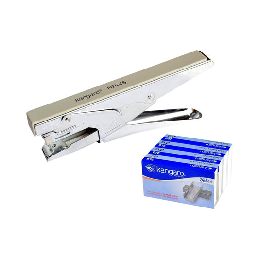 Kangaro HP-45 All Metal Stapler with 4 Packets of 24/6 Staple Pins Combo