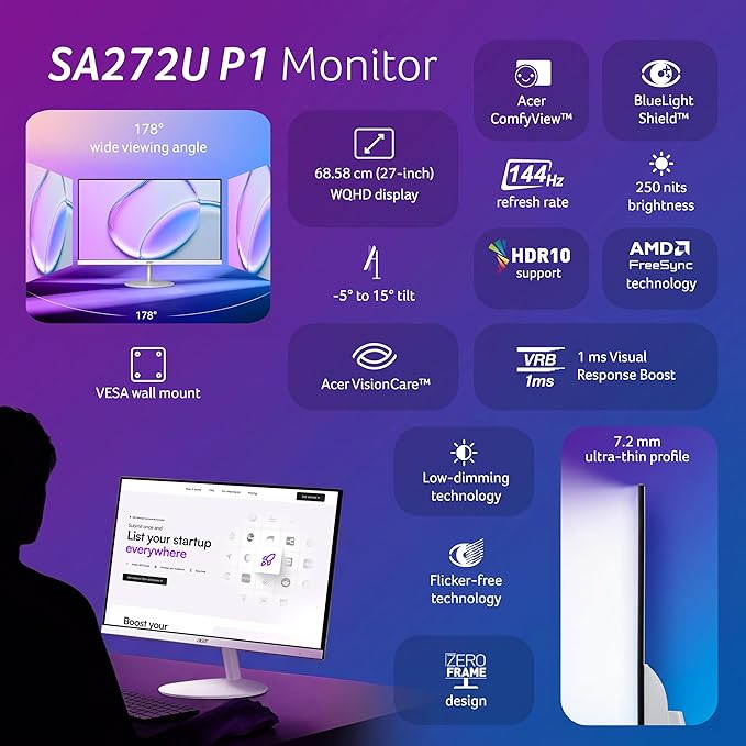 Acer SA272U P1 27 Inch WQHD 2560x1440 IPS Monitor