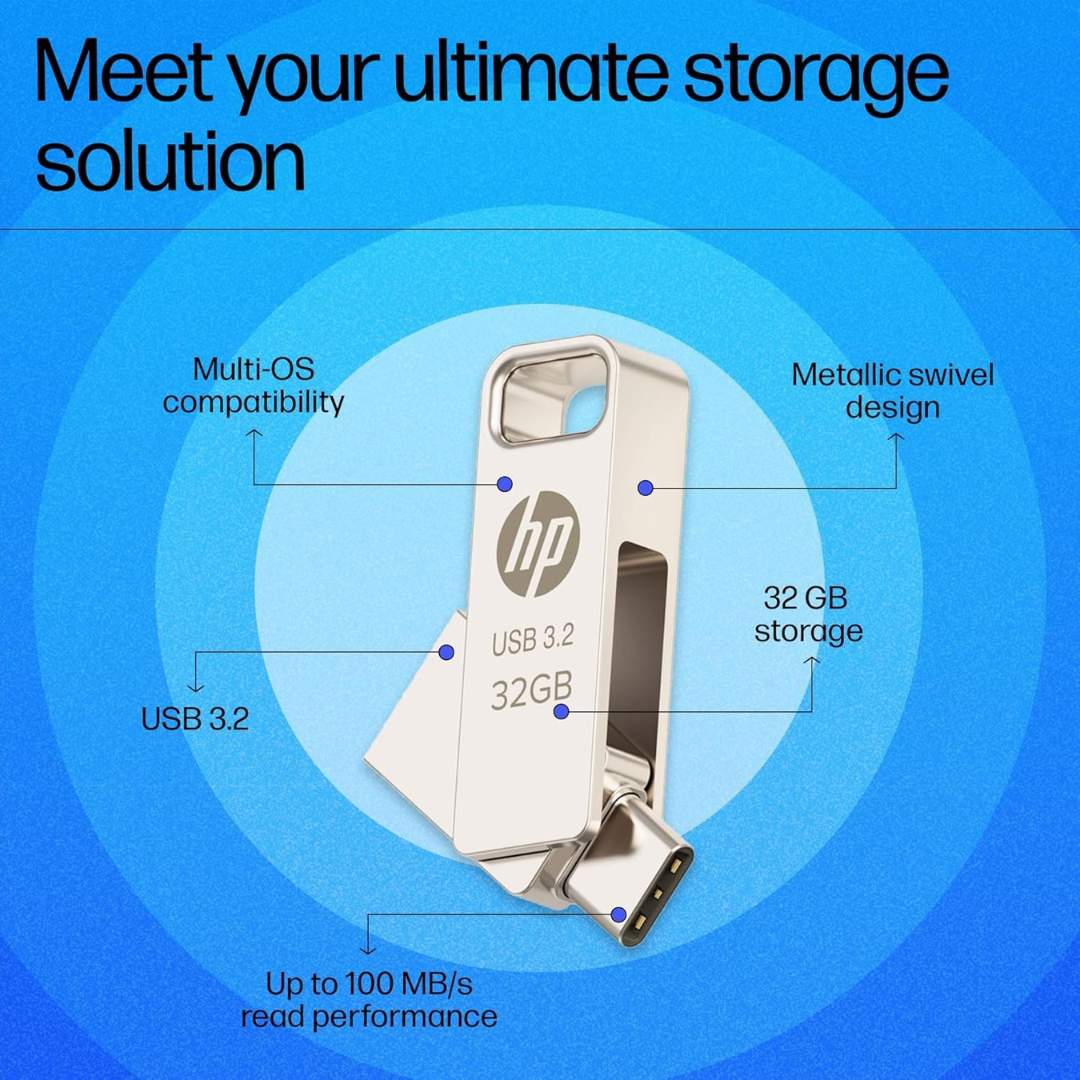 HP 886C 32GB OTG USB Flash Drive 3.2 (Gold)