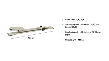 Kangaro DS-45L Long Reach Stapler with 4 Boxes 24/6-1M Staple Pins 1000 Pins Each Combo