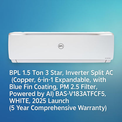 BPL Inverter Split AC, 1.5T 3 Star, 6 in 1 Convertible with Blue Fin Coating, 4 way Swing, 2025 Launch BAS-V183PBTC5