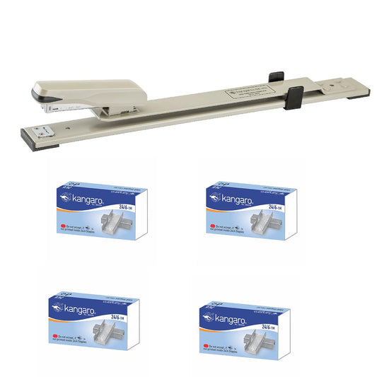 Kangaro DS-45L Long Reach Stapler with 4 Boxes 24/6-1M Staple Pins 1000 Pins Each Combo