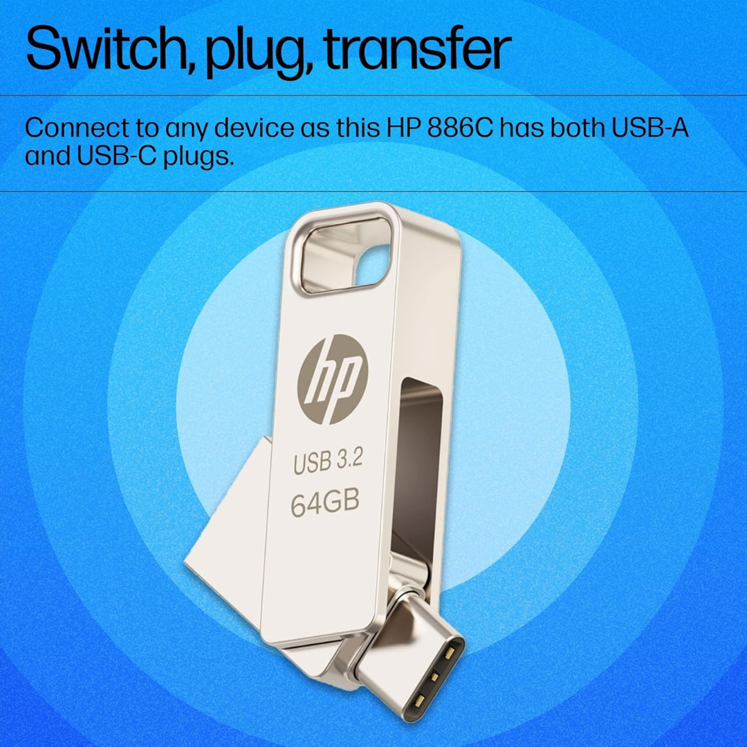 HP 886C 64GB OTG USB Flash Drive 3.2 (Gold)