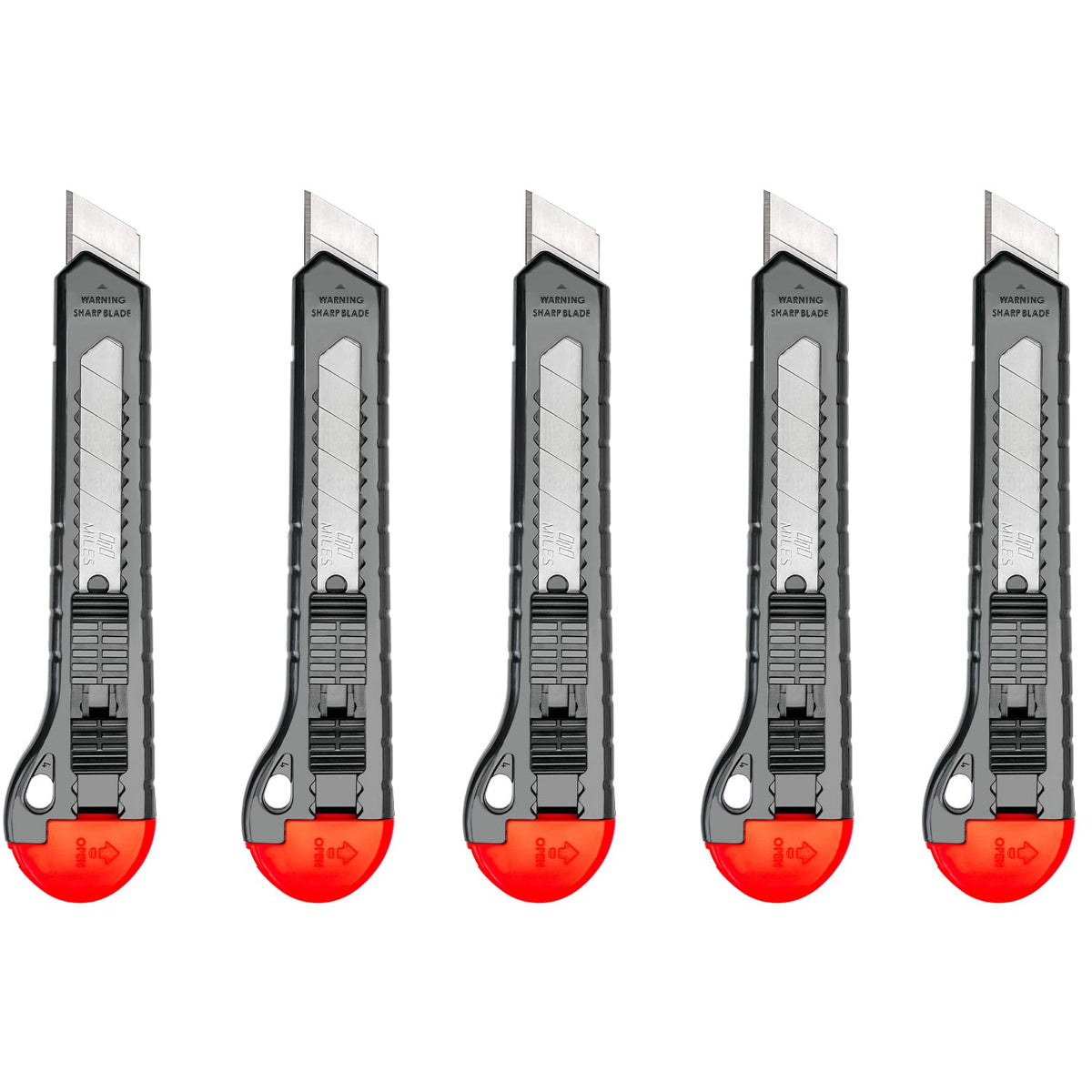 Miles Cutter Knife PN-1801/P (18mm) with 8-Segment Snap-Off Blade, Manual Lock, Plastic Body, Pack of 10