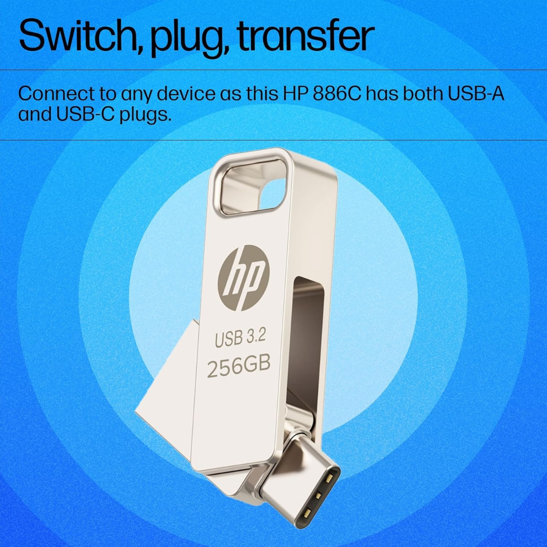 HP 886C 256GB OTG USB Flash Drive 3.2 (Gold)